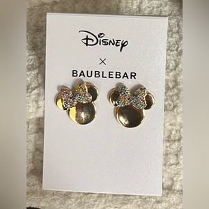 New Disney Baublebar Minnie Earrings, Gold with Colored Gemstone Bow